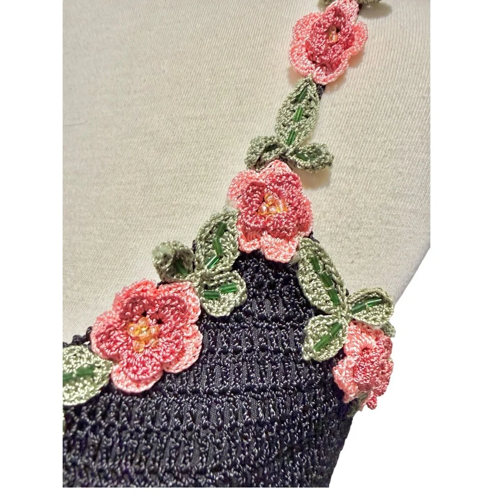 Y2K Black Crochet Floral Dress by Cachet - Size S - Picture 4 of 13